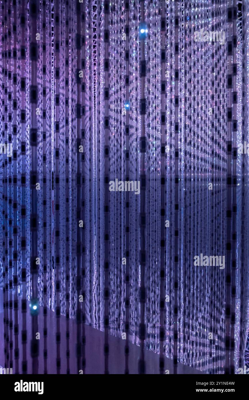 Abstract empty space with large group of led lights, art installation ...