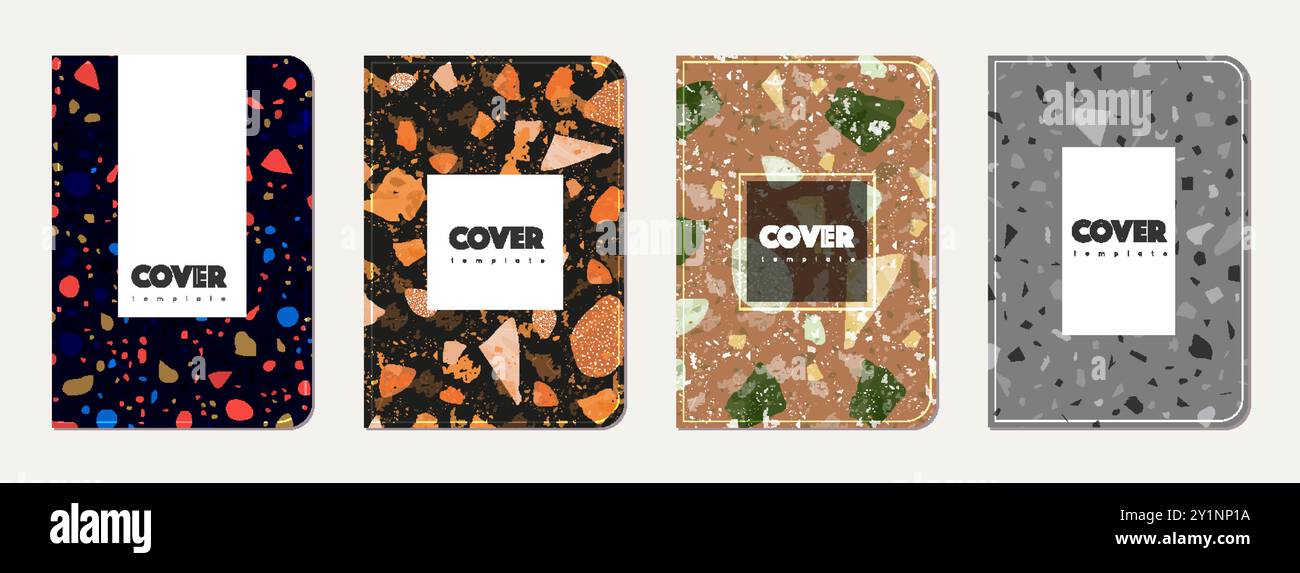Note book cover design. Terrazzo abstract background made of natural ...