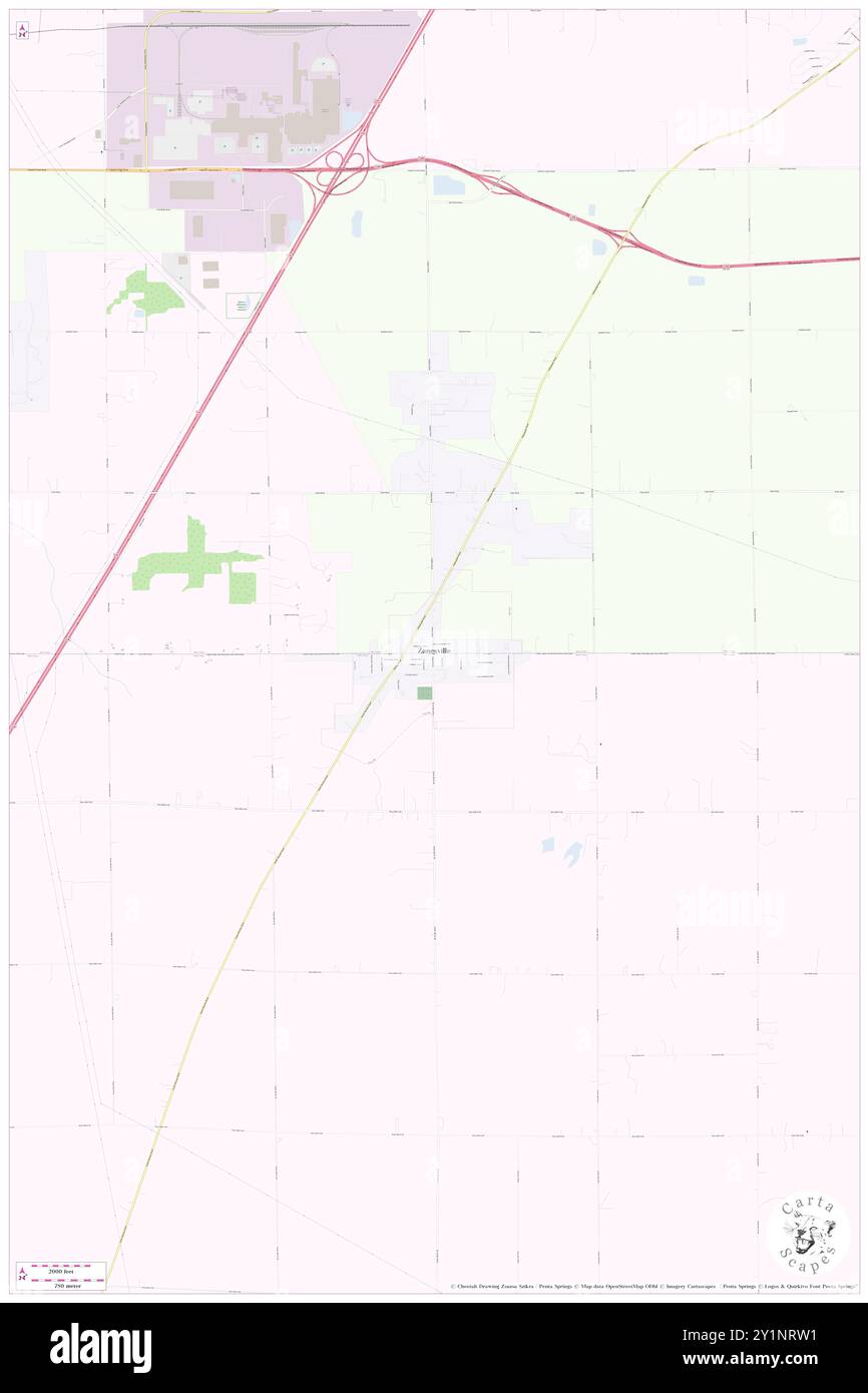 Zanesville, Allen County, US, United States, Indiana, N 40 55' 2'', S 85 16' 49'', map, Cartascapes Map published in 2024. Explore Cartascapes, a map revealing Earth's diverse landscapes, cultures, and ecosystems. Journey through time and space, discovering the interconnectedness of our planet's past, present, and future. Stock Photo