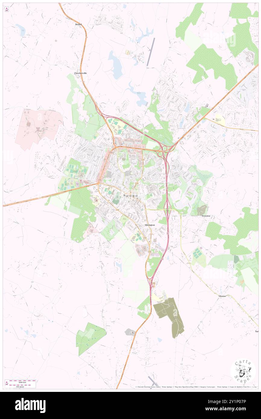 Warrenton, Fauquier County, US, United States, Virginia, N 38 42' 48'', S 77 47' 42'', map, Cartascapes Map published in 2024. Explore Cartascapes, a map revealing Earth's diverse landscapes, cultures, and ecosystems. Journey through time and space, discovering the interconnectedness of our planet's past, present, and future. Stock Photo