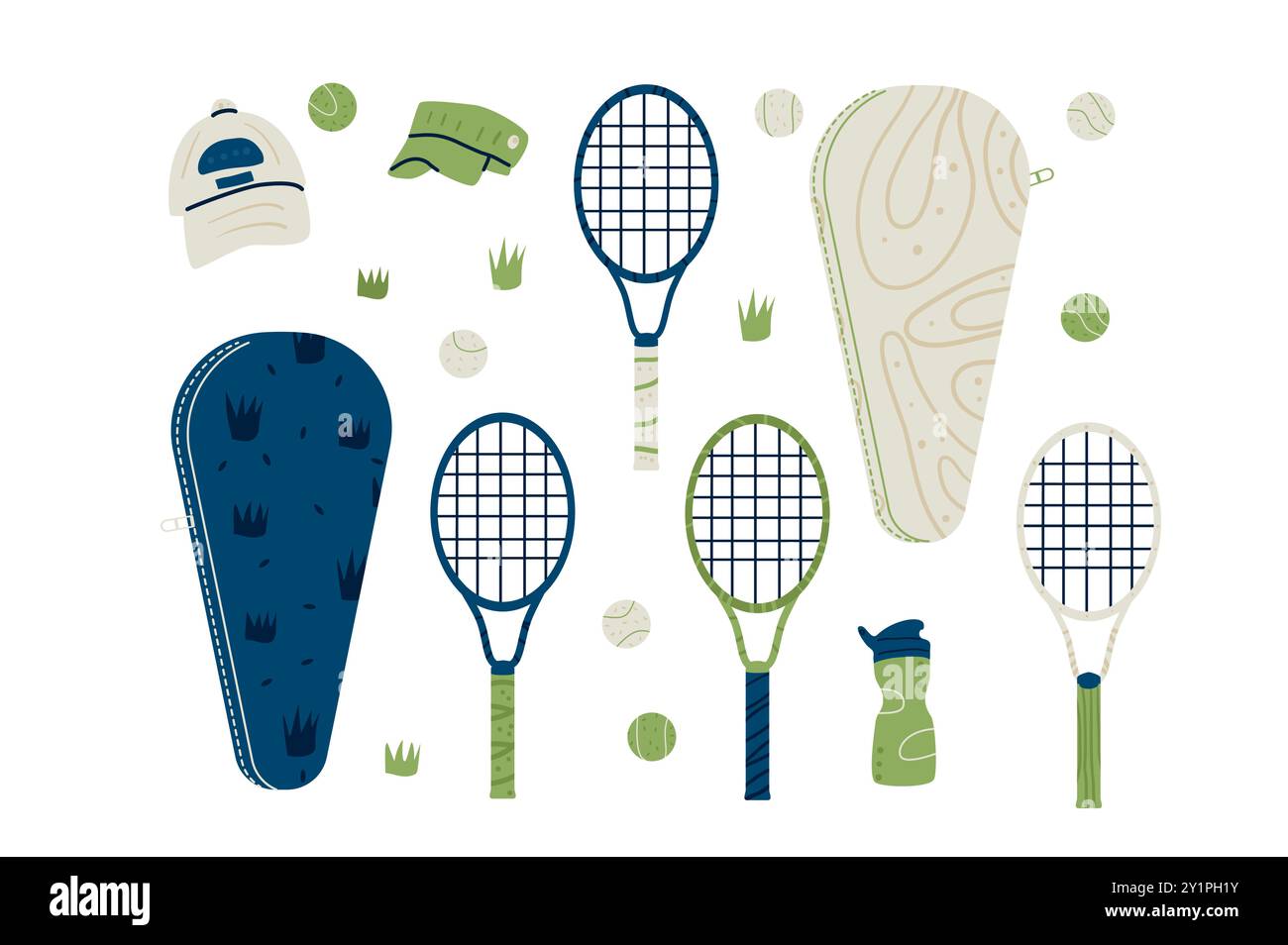 Tennis Racket Elements Various balls on court Cut Out Stock Images & Pictures - Alamy