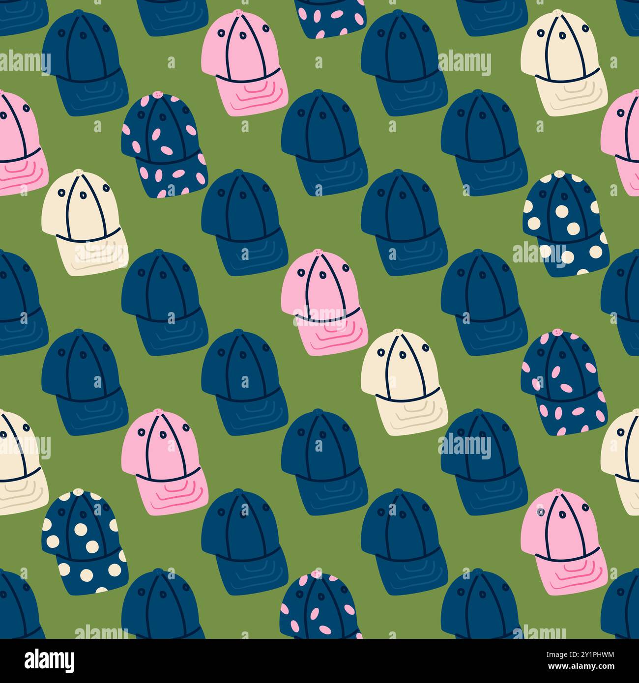 Caps seamless pattern. Y2k tennis cap repeat background. Vector ...