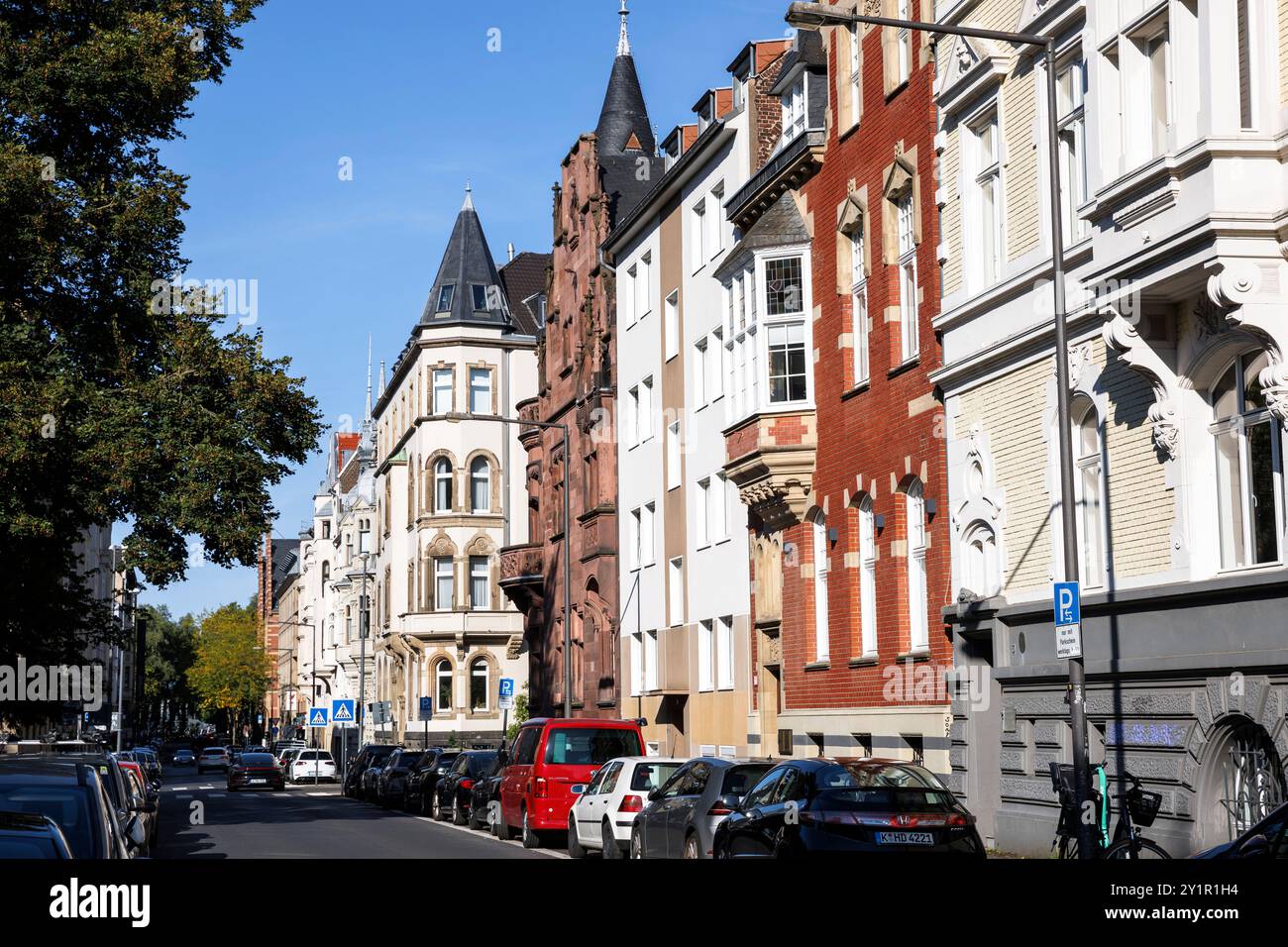 houses at the Spichernstreet, Cologne, Germany. Gruenderzeitbauten in der Spichernstrasse, Koeln, Deutschland. Stock Photo