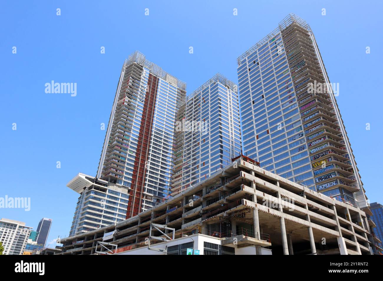 Oceanwide Plaza, residential and retail complex under construction in front  of crypto.com Arena (known as Staples Center) in downtown Los Angeles Stock  Photo - Alamy