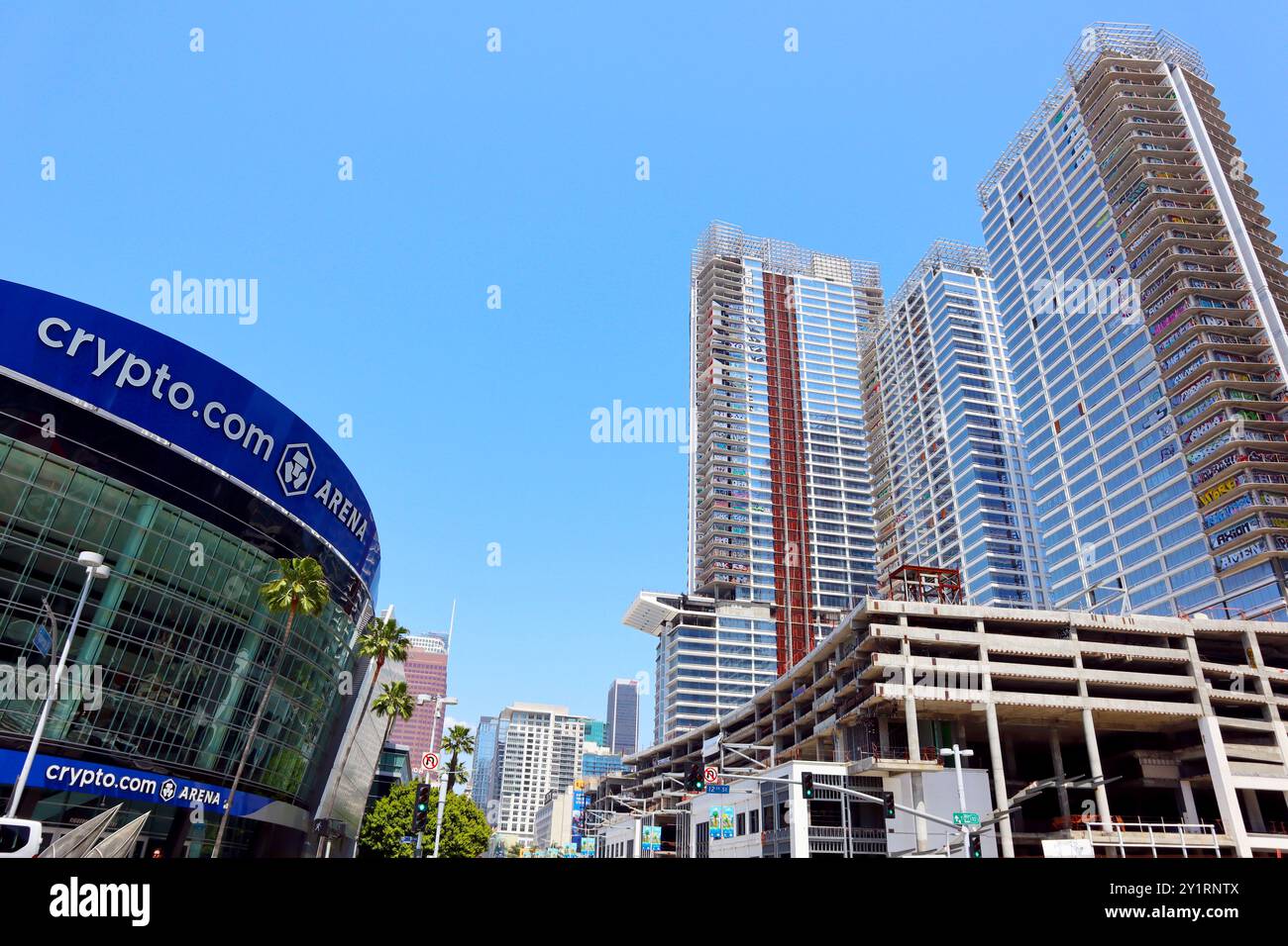 Oceanwide Plaza, residential and retail complex under construction in front  of crypto.com Arena (known as Staples Center) in downtown Los Angeles Stock  Photo - Alamy