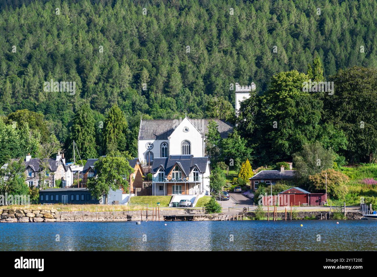 Kenmore Church across Loch Tay in Perth and Kinross Scotland in the