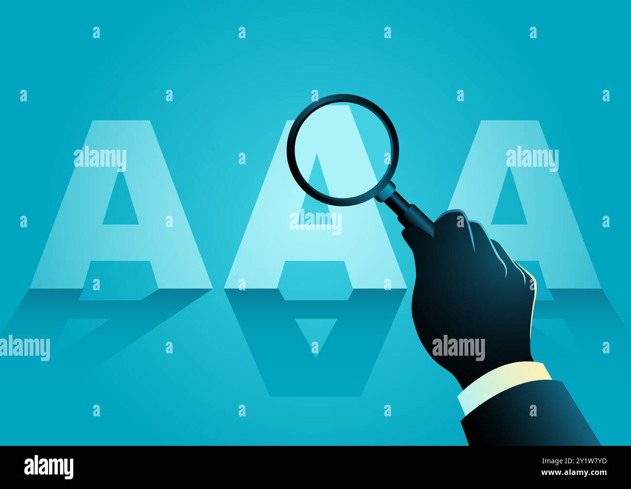 Man using magnifying glass inspecting AAA symbol, In finance, AAA ...