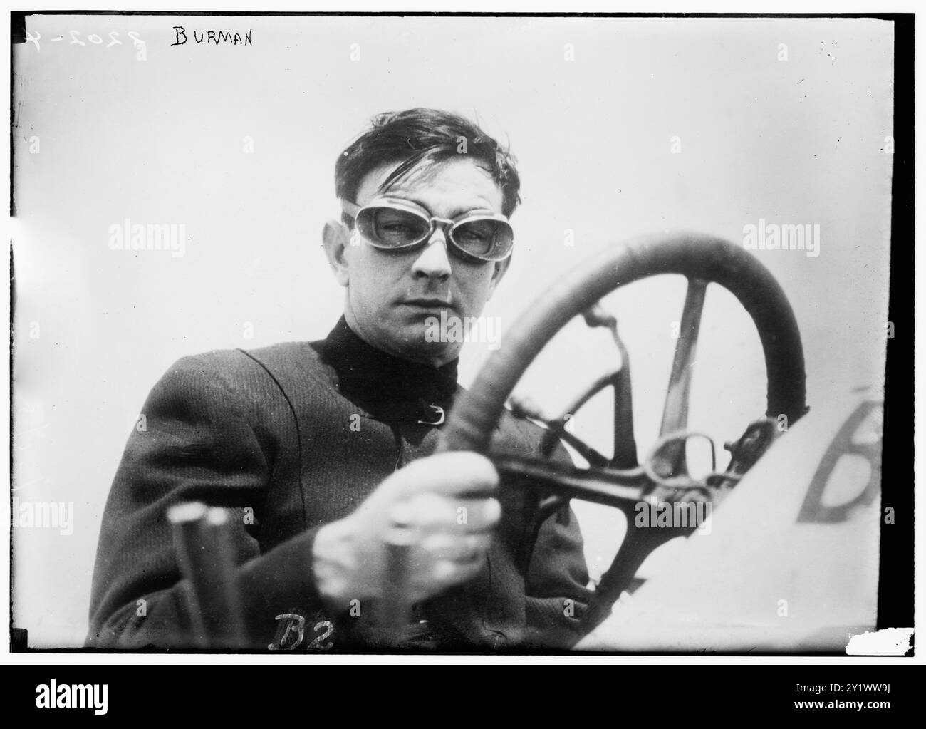 Portrait of race driver Bob Burman, in a vintage car - c 1910–1915 - automobile - an American racing driver. He was an open-wheel pioneer. Stock Photo