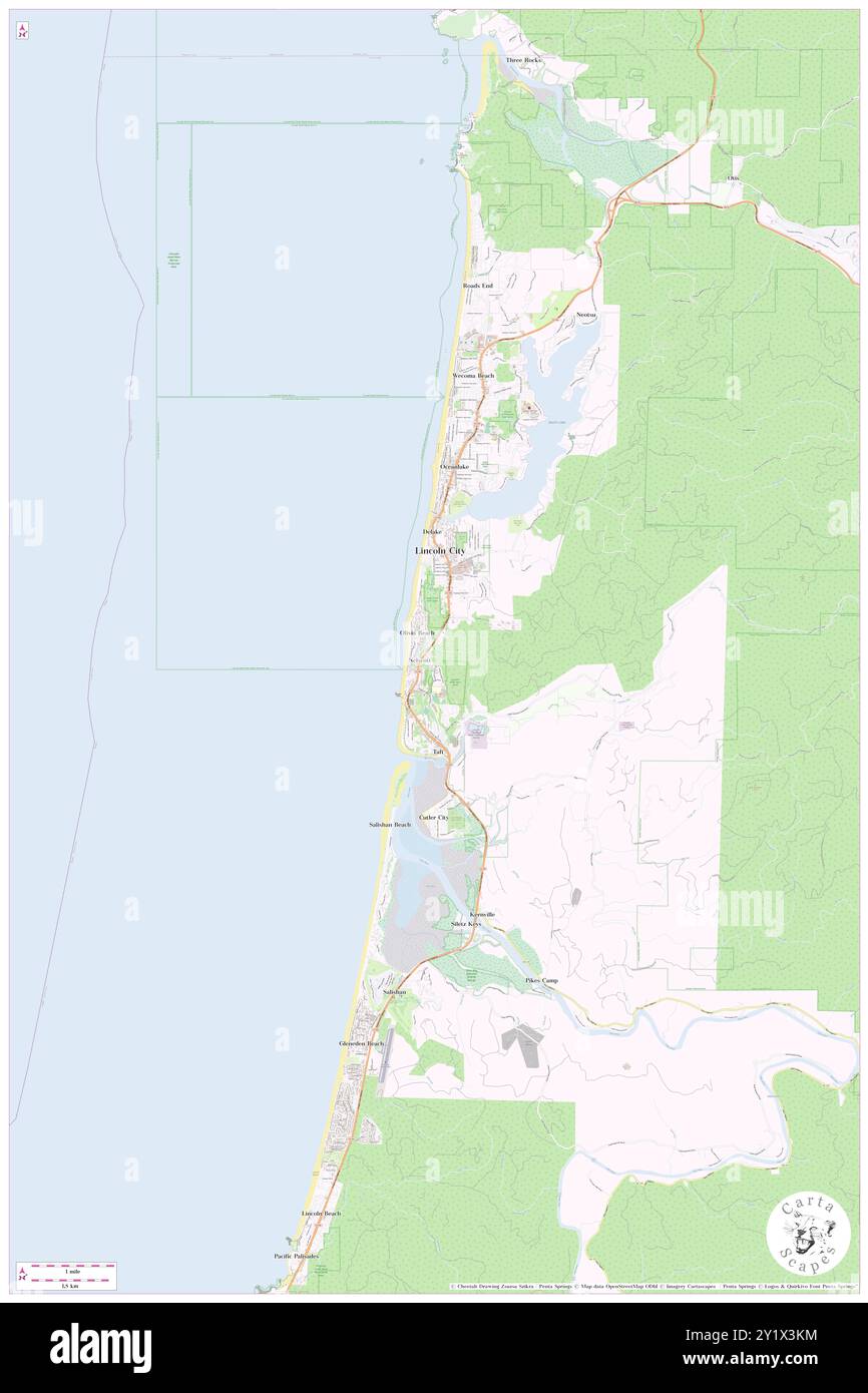 Nelscott, Lincoln County, US, United States, Oregon, N 44 56' 41'', S 124 1' 26'', map, Cartascapes Map published in 2024. Explore Cartascapes, a map revealing Earth's diverse landscapes, cultures, and ecosystems. Journey through time and space, discovering the interconnectedness of our planet's past, present, and future. Stock Photo