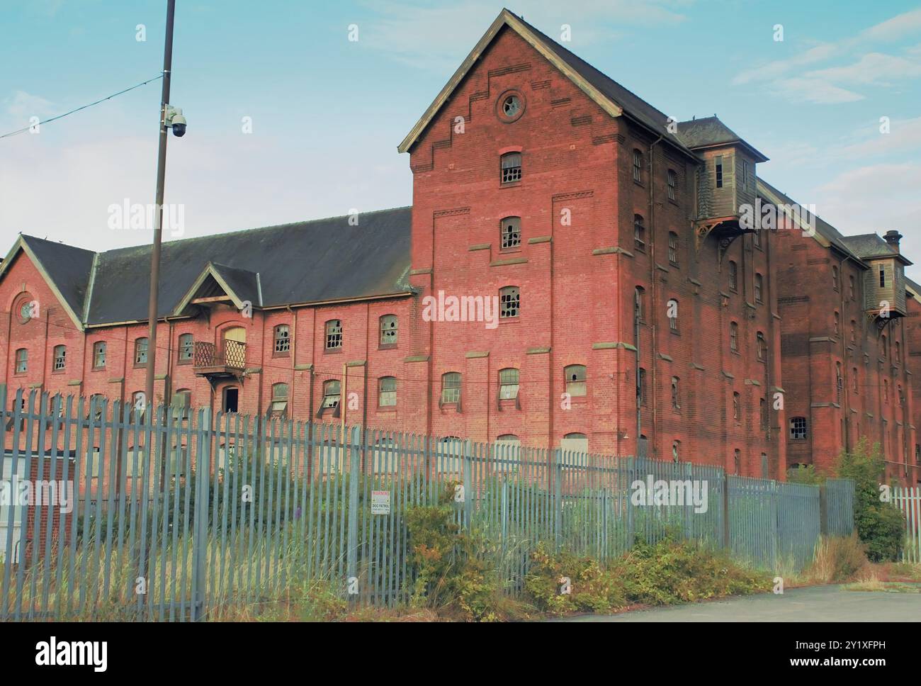 The abandoned, Grade II listed Bass Maltings disused malt house buildings in Sleaford, Lincolnshire, England, derelict since the 1990's. Stock Photo