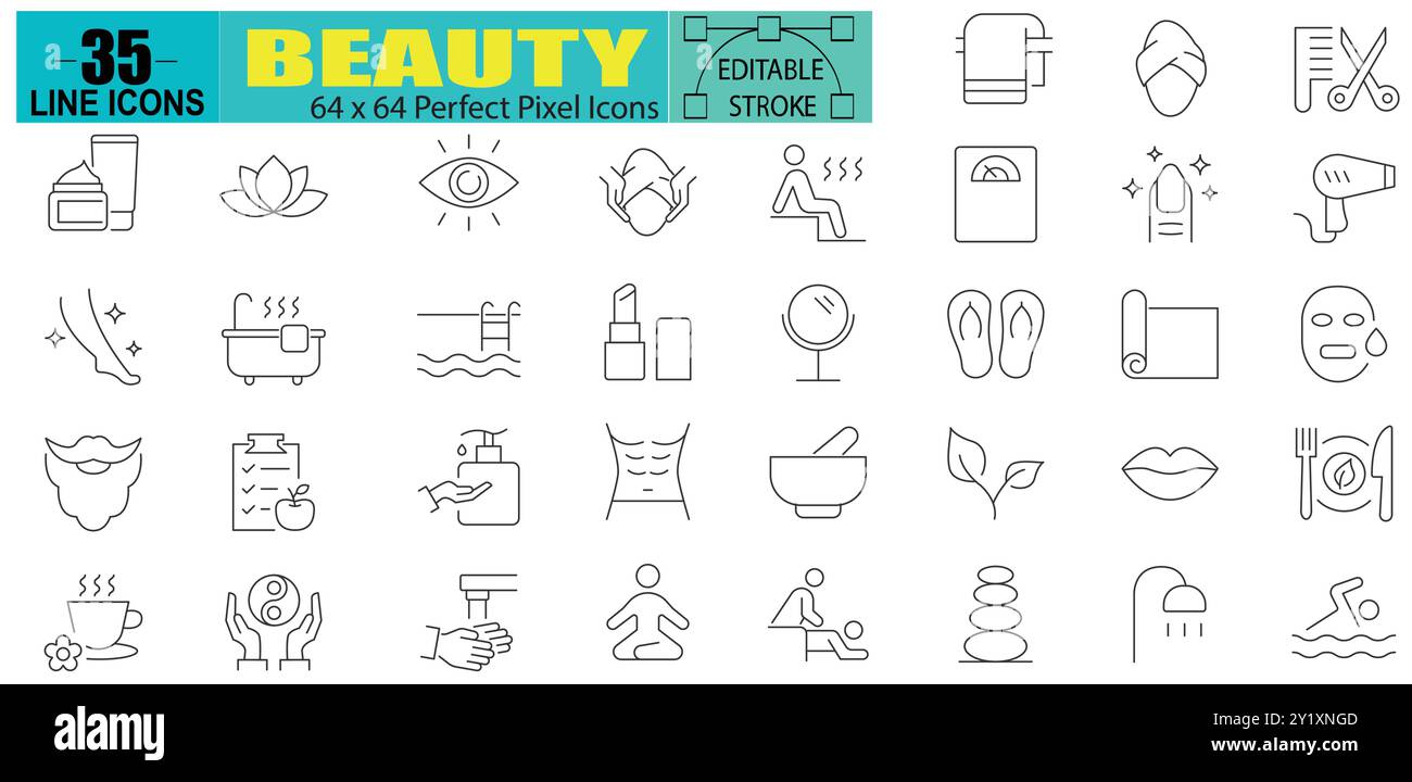Beauty Line icons Set For Infographics Mobile UXUI Kit And Print Design Stock Vector