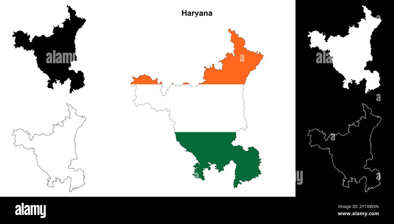 Haryana state outline map set Stock Vector