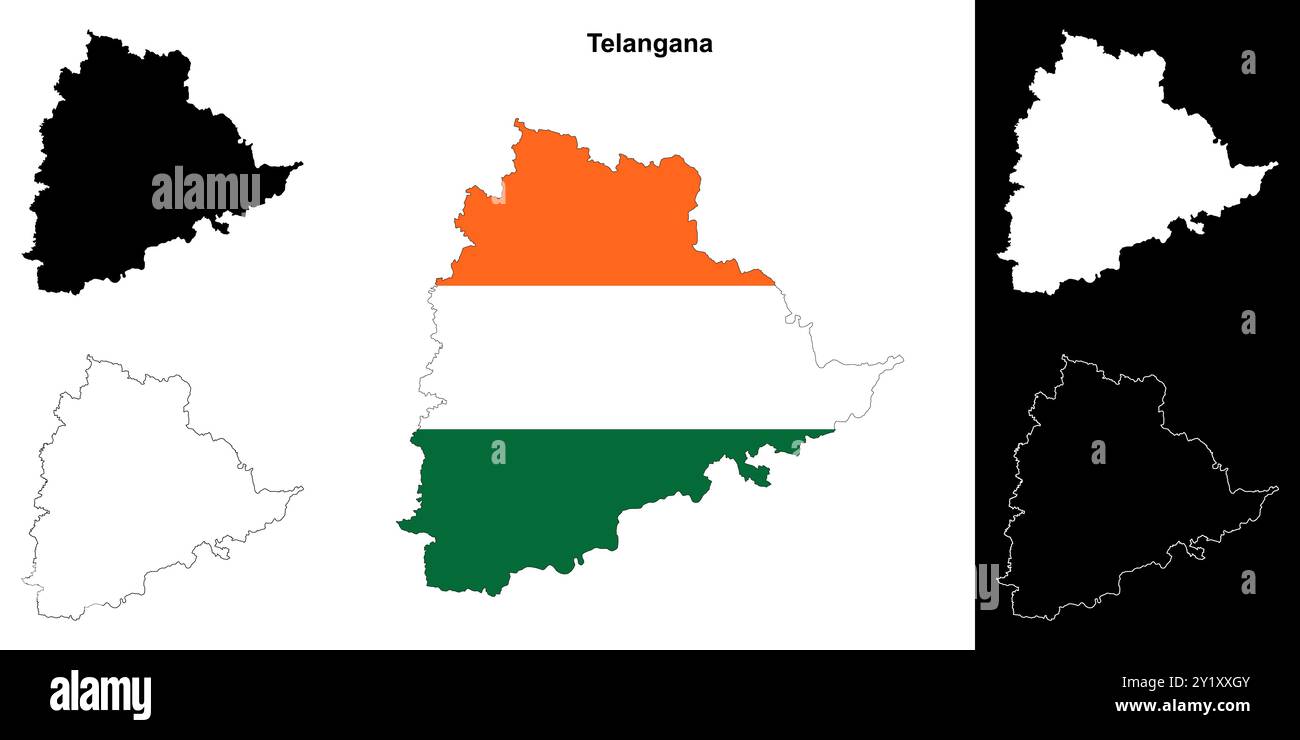 Telangana state outline map set Stock Vector