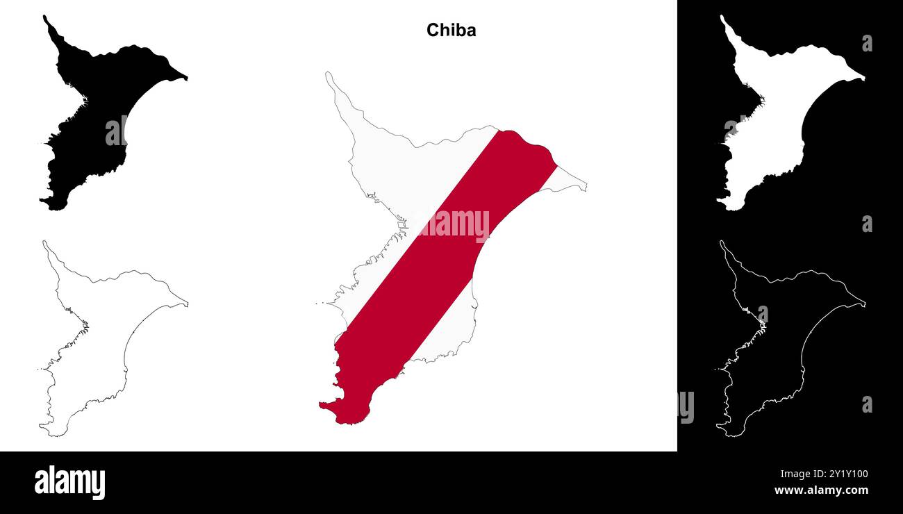 Chiba prefecture outline map set Stock Vector