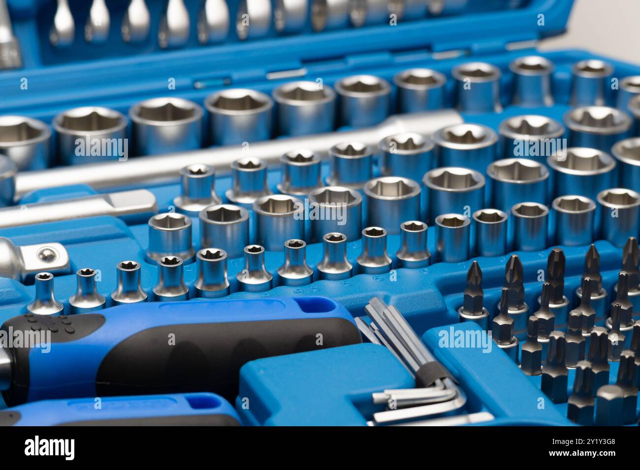 Socket wrench tool set in a plastic case Stock Photo