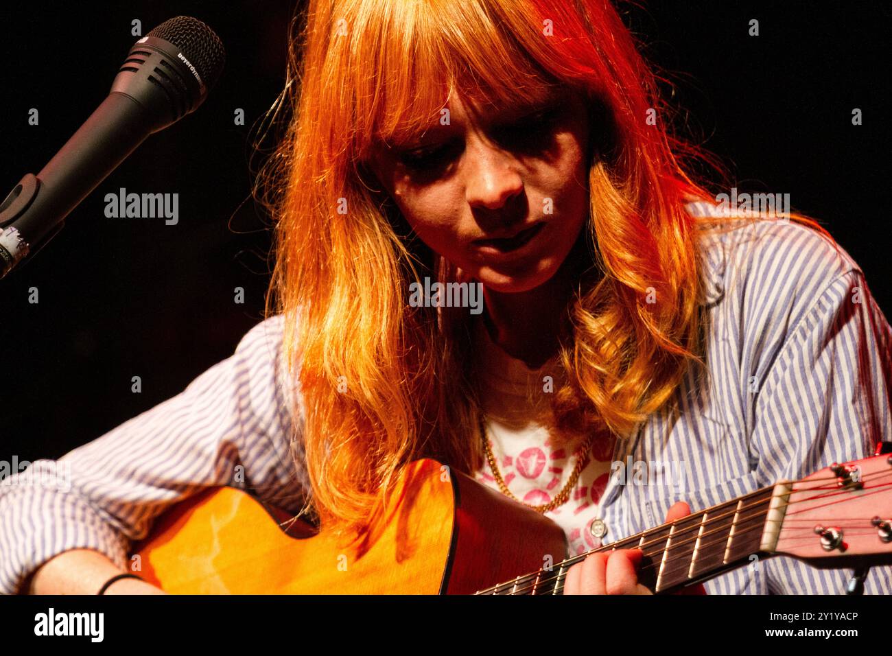 LUCY ROSE, CONCERT, GREEN MAN FESTIVAL 2012: Singer songwriter Lucy Rose playing live on the Walled Garden Stage at the Green Man Festival 2012 at Glanusk Park, Brecon, Wales, August 2012. Photo: Rob Watkins. INFO: Lucy Rose is a British singer-songwriter known for her delicate, emotive folk-pop sound. Her soothing vocals and introspective lyrics explore themes of love, vulnerability, and self-discovery. With acoustic-driven melodies, her music evokes a sense of intimacy and heartfelt sincerity. Stock Photo