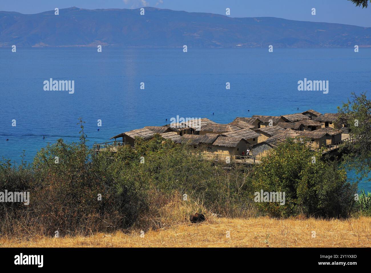 Ploca Micov Kamen - Bay of Bones Pile Dweller Archaeological Site on Lake Ohrid, North Macedonia Stock Photo