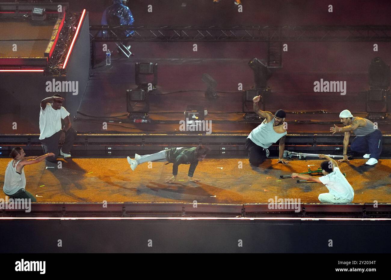 Breakers perform during the closing ceremony of the Paris 2024 Summer