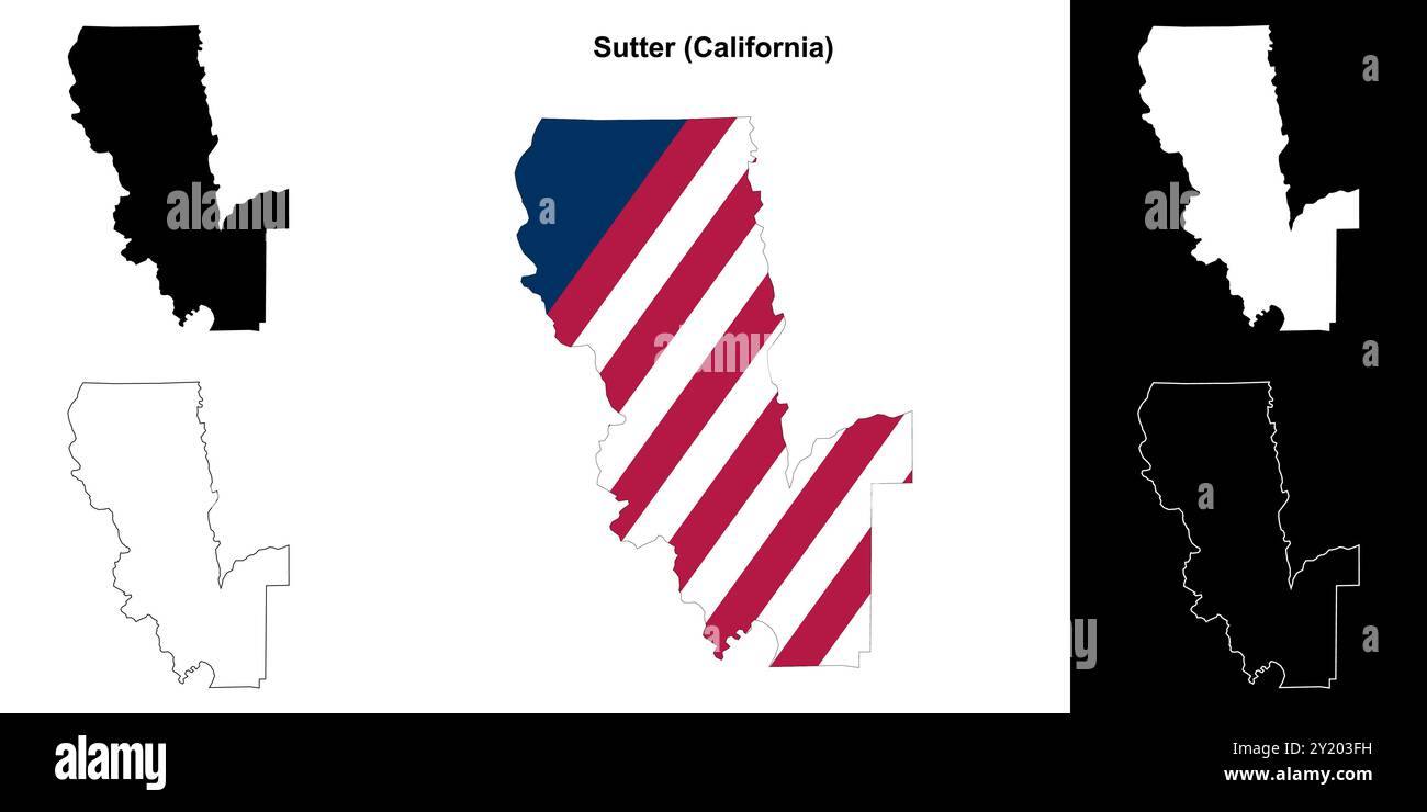 Sutter County (California) outline map set Stock Vector