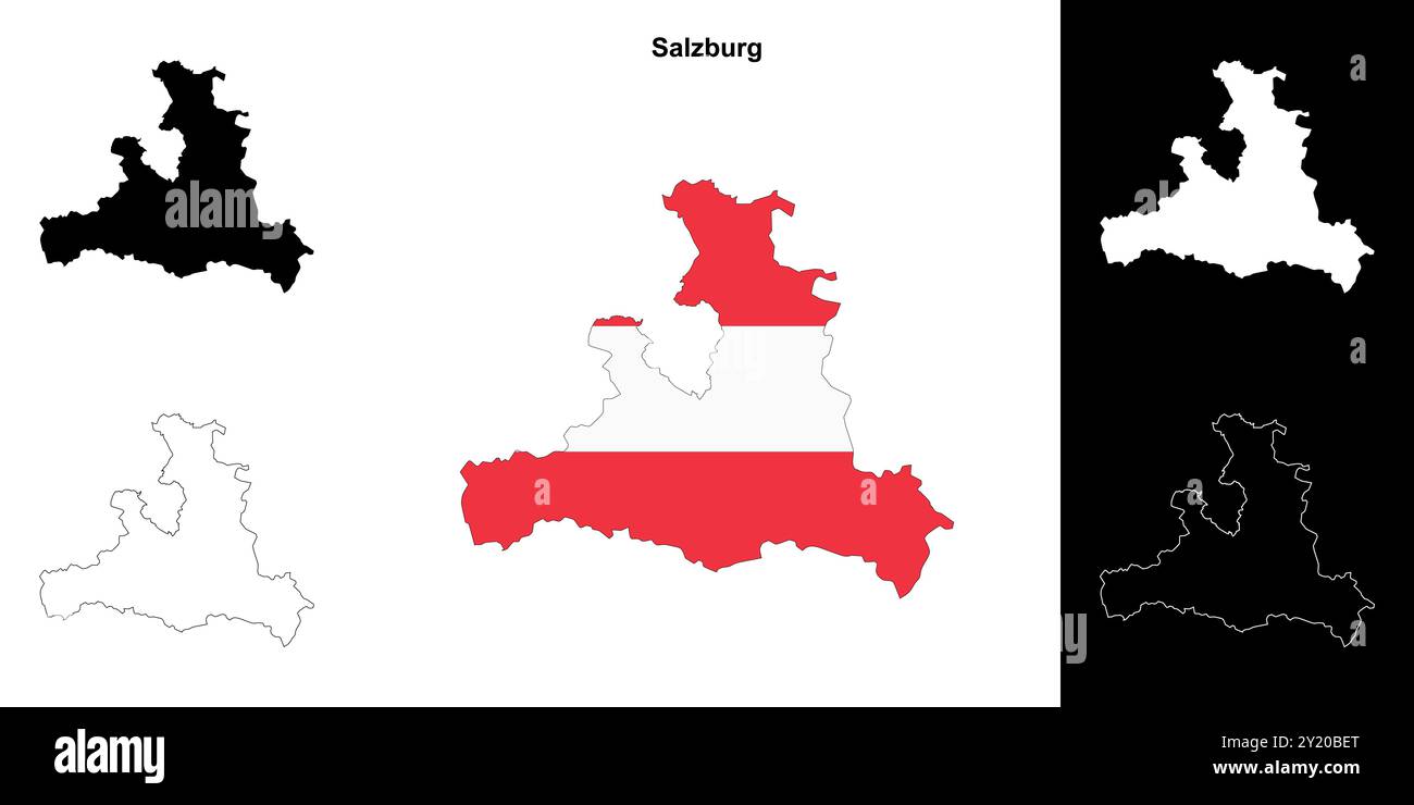Salzburg state outline map set Stock Vector