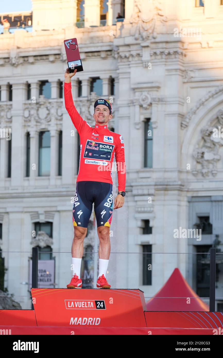 Primoz Roglic of Slovenia and Red Bull Bora Team celebrates his victory