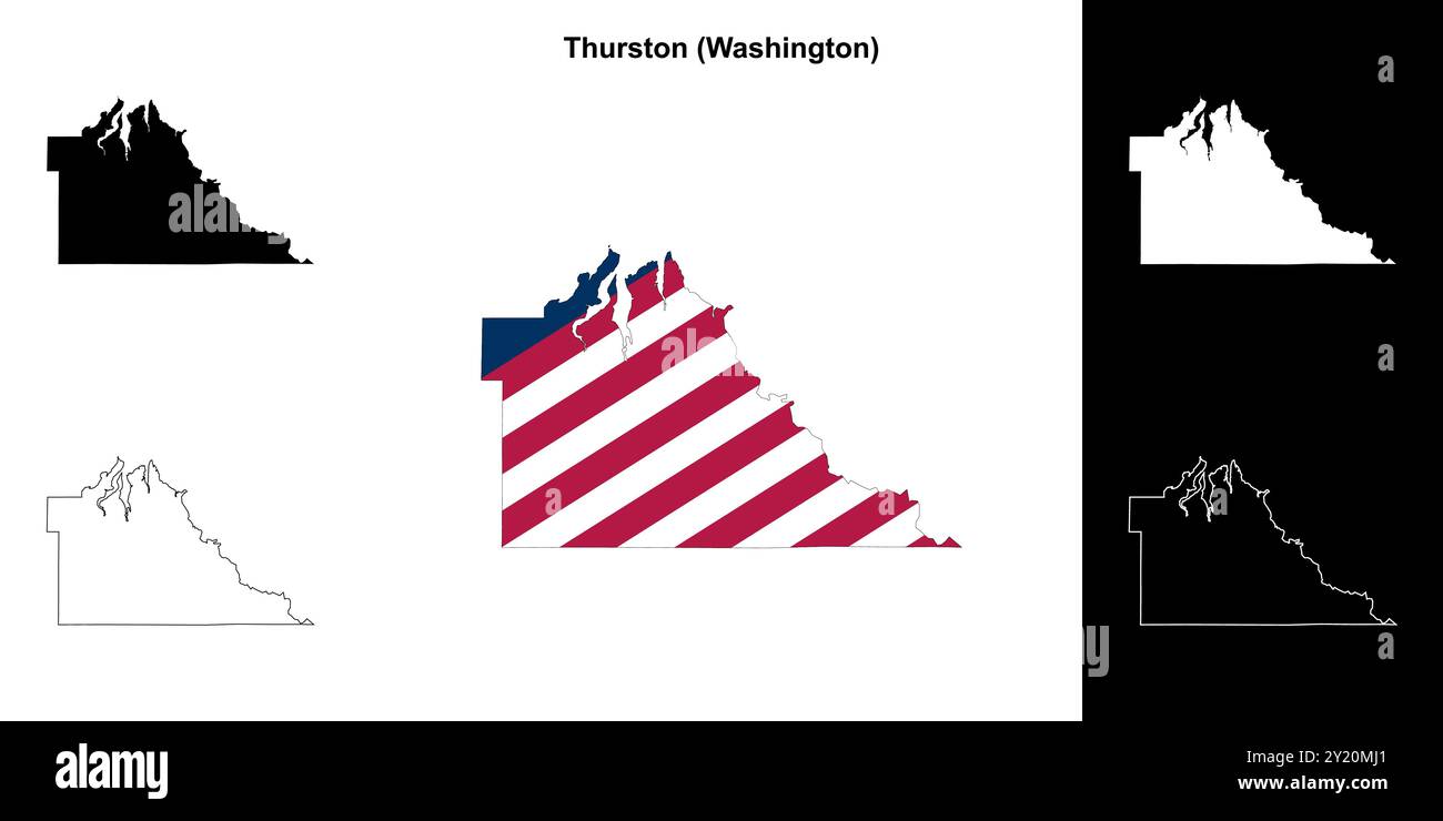 Thurston County (Washington) outline map set Stock Vector