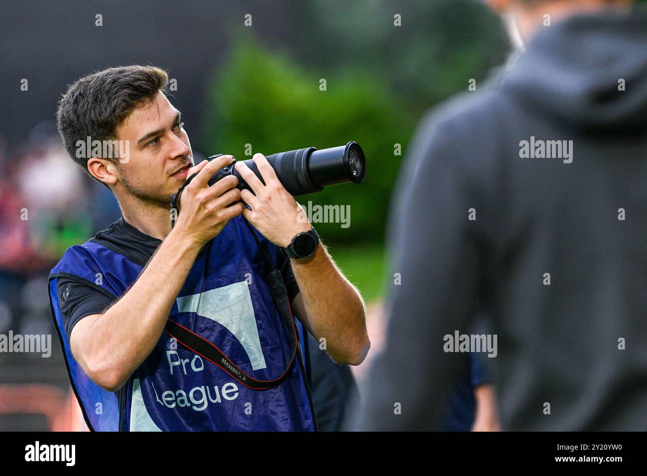 Deinze, Belgium. 08th Sep, 2024. Content creator Wannes De Mol of KMSK Deinze pictured before a soccer game between KMSK Deinze and Dikkelvenne during the 1st round in the Croky Cup 2024-2025 season, on Sunday 8 September 2024 in Deinze, Belgium . Credit: sportpix/Alamy Live News Stock Photo