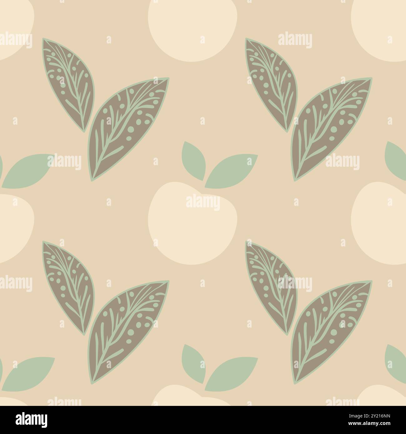 Apples and leaves vector pattern in pastel colours Stock Vector