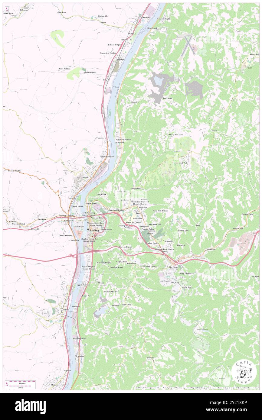 Wheeling, Ohio County, US, United States, West Virginia, N 40 3' 50'', S 80 43' 15'', map, Cartascapes Map published in 2024. Explore Cartascapes, a map revealing Earth's diverse landscapes, cultures, and ecosystems. Journey through time and space, discovering the interconnectedness of our planet's past, present, and future. Stock Photo