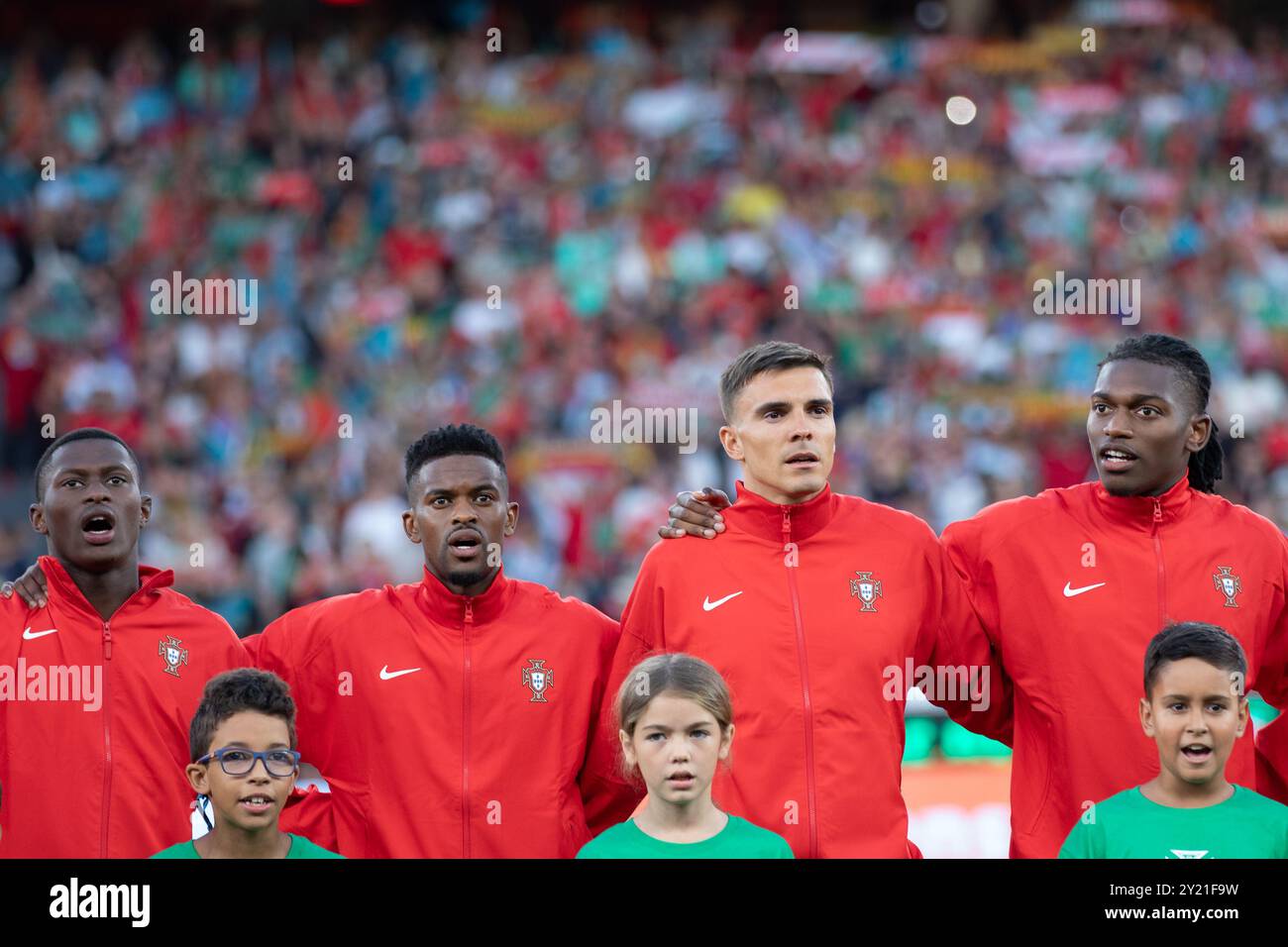 September 08, 2024. Lisbon, Portugal. Portugal's and Paris Saint-German defender Nuno Mendes (19), Portugal's and Wolverhampton defender Nelson Semedo (2), Portugal's and Bayern Munchen midfielder Joao Palhinha (6) and Portugal's and Milan forward Rafael Leao (17) in action during the League Phase Group 1 of the UEFA Nations League, Portugal vs Scotland Credit: Alexandre de Sousa/Alamy Live News Stock Photo