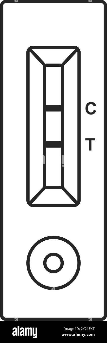 A rapid antigen test or RAT returns a positive result for COVID or other disease in line art vector Stock Vector