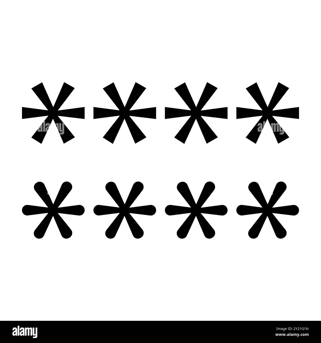 Asterisk symbol set. Star icon collection. Simple geometric shapes ...