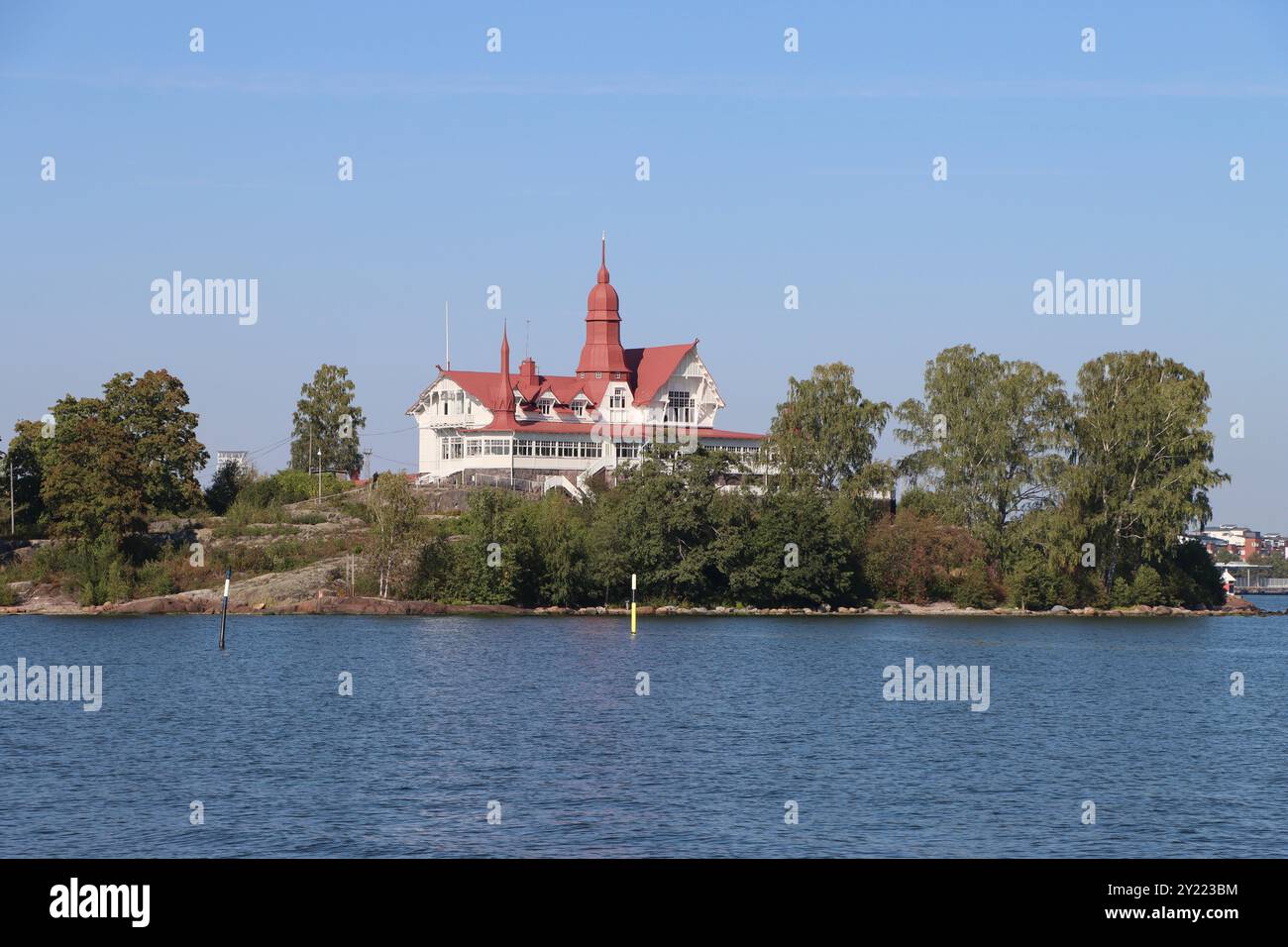 Restaurant Saaristo, located on the Klippan - Luoto island in front of South Harbour in Helsinki, Finland, August 2024 Stock Photo