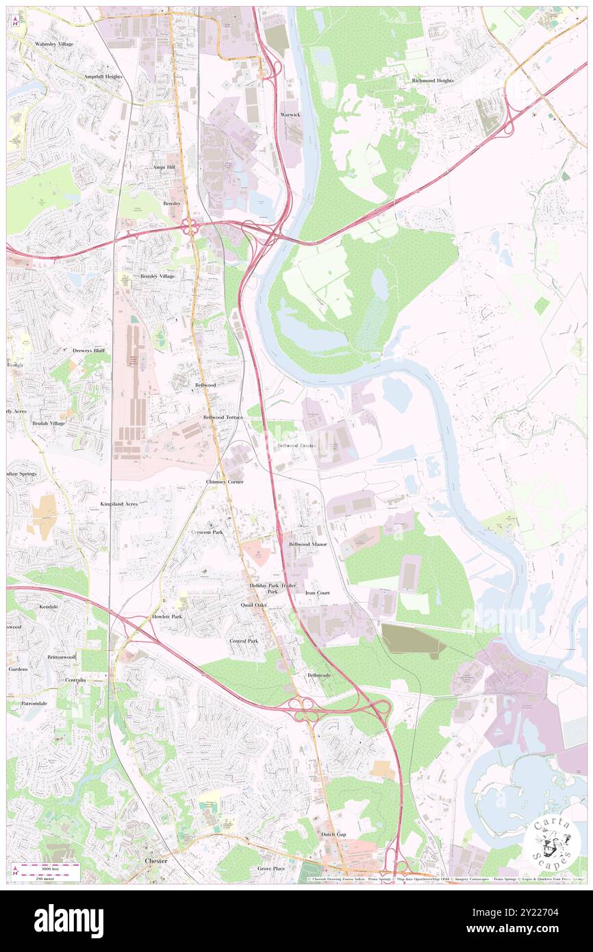 Bellwood Estates, Chesterfield County, US, United States, Virginia, N 37 24' 48'', S 77 25' 17'', map, Cartascapes Map published in 2024. Explore Cartascapes, a map revealing Earth's diverse landscapes, cultures, and ecosystems. Journey through time and space, discovering the interconnectedness of our planet's past, present, and future. Stock Photo