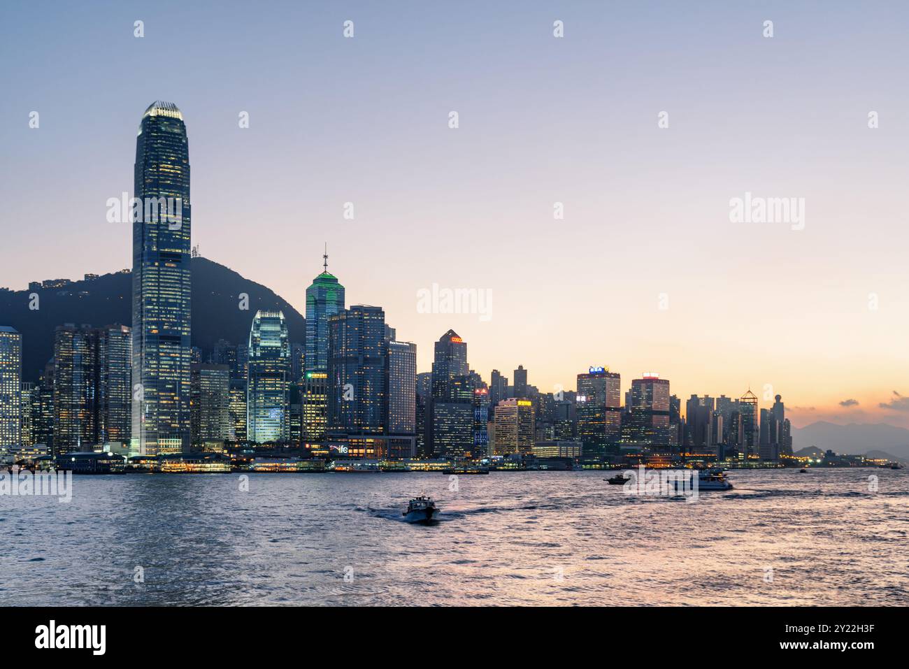 Beautiful view of Hong Kong Island skyline at sunset Stock Photo - Alamy