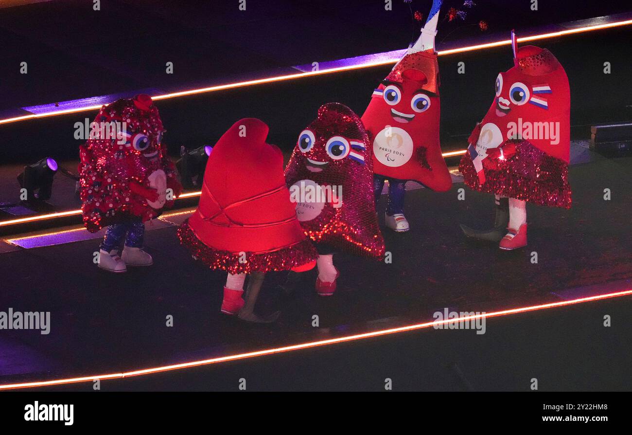 Paris, France. 8th Sep, 2024. Paris 2024 Paralympics mascots and