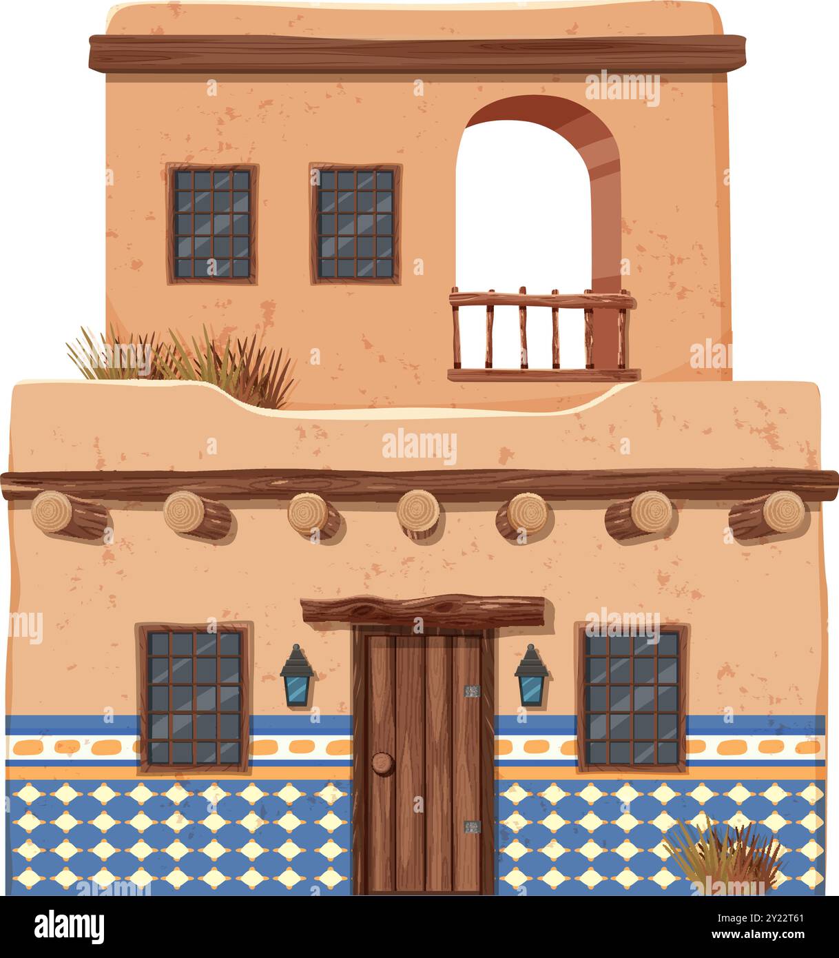 Two-story adobe house with wooden door Stock Vector Image & Art - Alamy