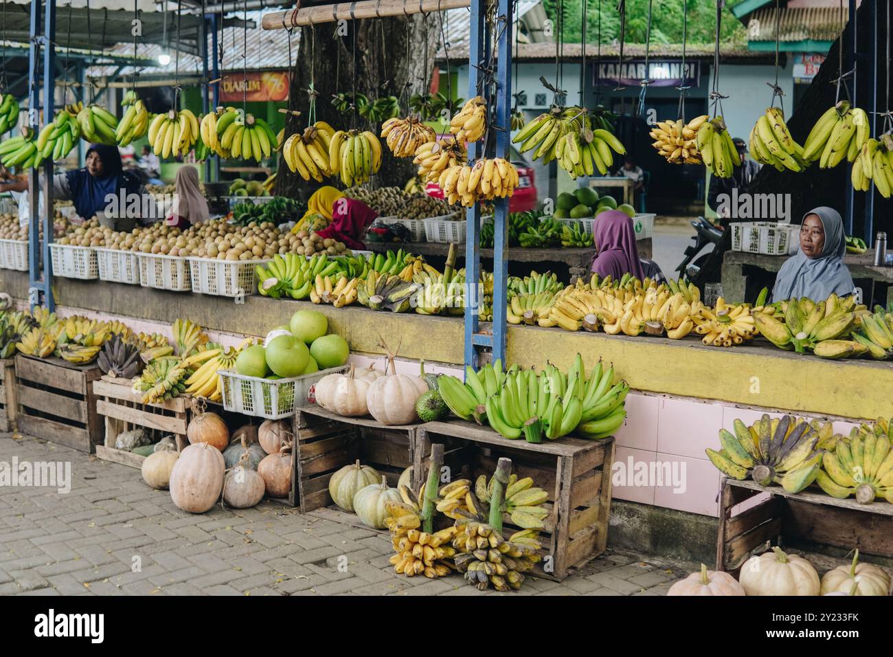 Vibrant street market stall brimming with fresh and colorful fruits ...