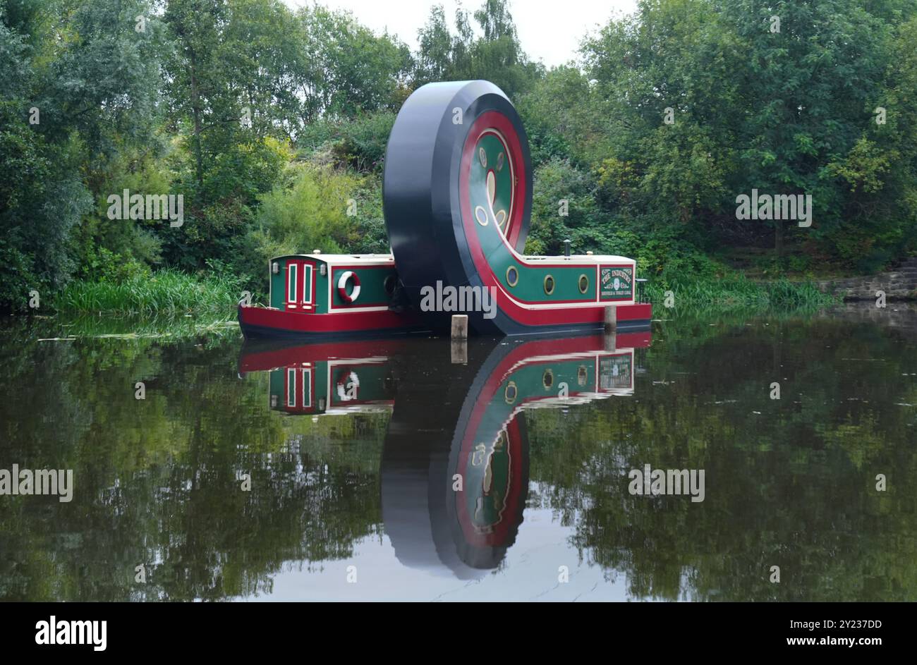 The sculpture of a canal boat after being installed on the Sheffield ...
