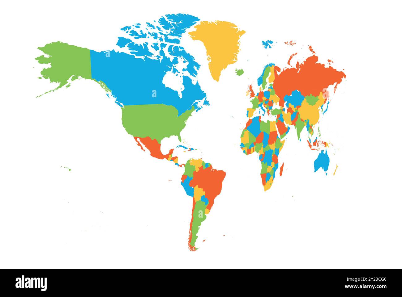 Cartographic reference Stock Vector - A Vector Representation Of A Political World Map Showcasing Various Countries In Distinct Colors This Visual Emphasizes Geographic Boundaries Without Labels Or Additional Details 2Y23CG0 