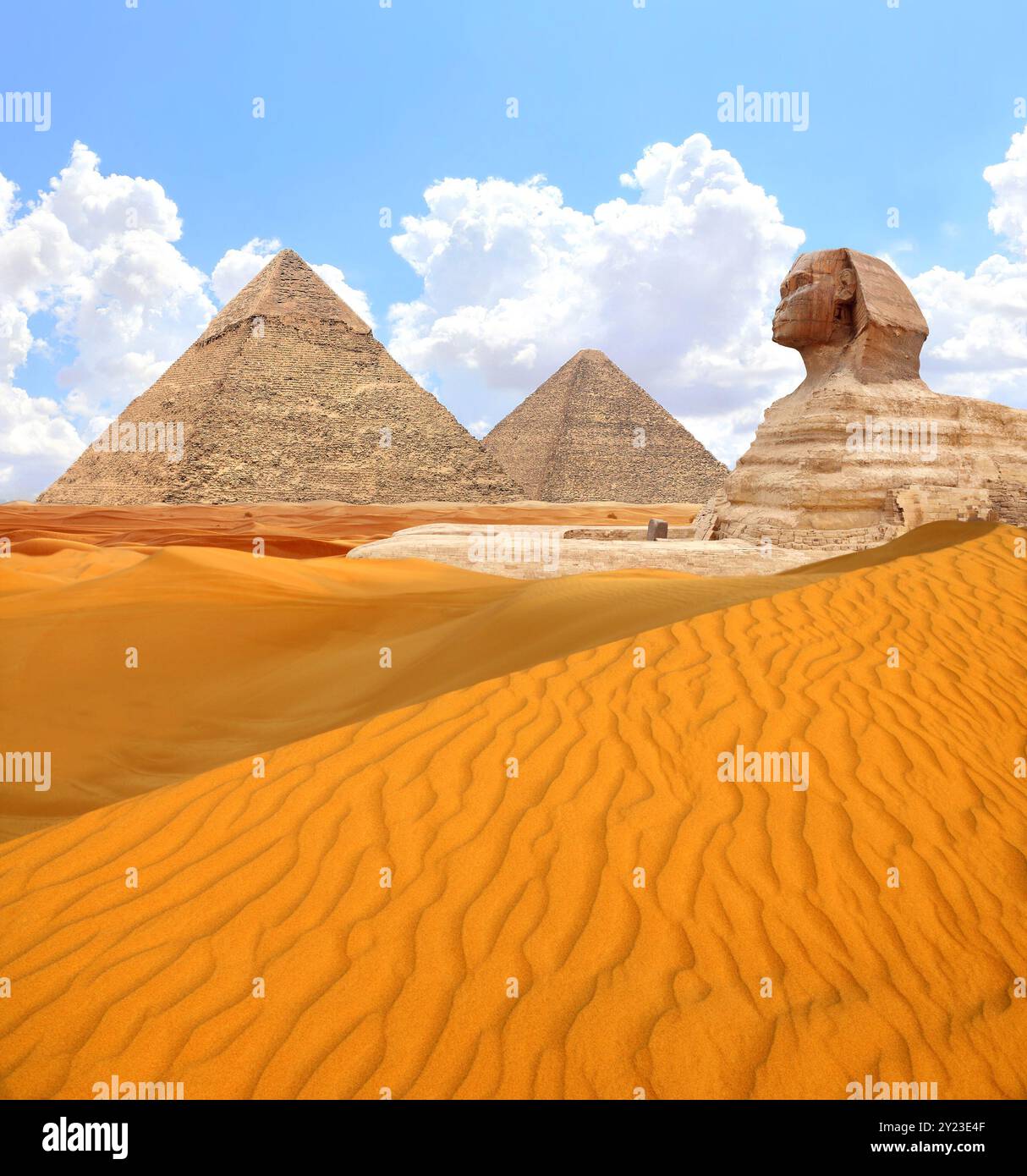 Famous Great Sphinx and pyramids of Chephren and Cheops, Cairo, Egypt ...