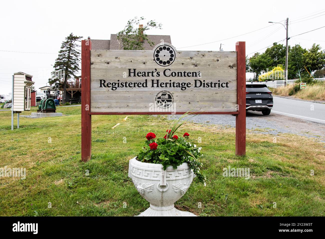 Heart's Content Registered Heritage District sign in Heart's Content, Newfoundland & Labrador, Canada Stock Photo