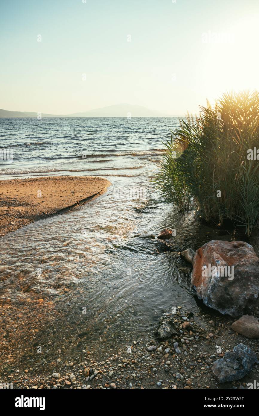 Richeios river mouth, one of the oldest rivers in Greece, flowing from ...