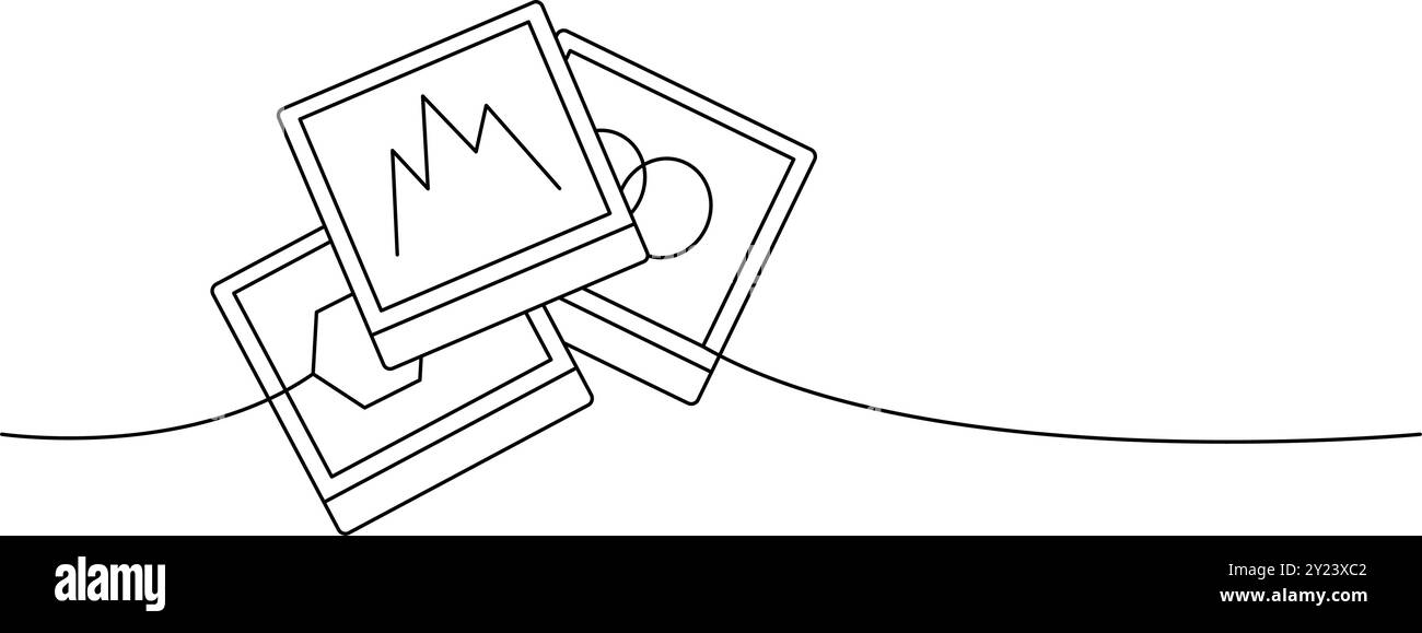 Empty photo frames one line continuous drawing. Vector linear ...