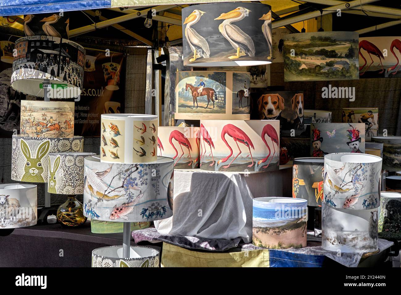 Painted Lamp shades with animal and nature theme. England, UK Stock Photo - Alamy