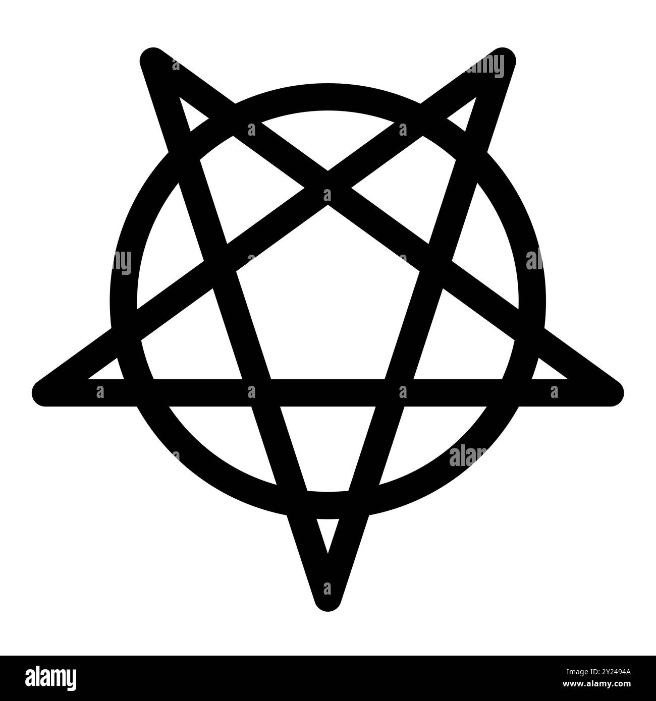 Inverted pentagram circumscribed by a circle. Five-pointed star sign ...