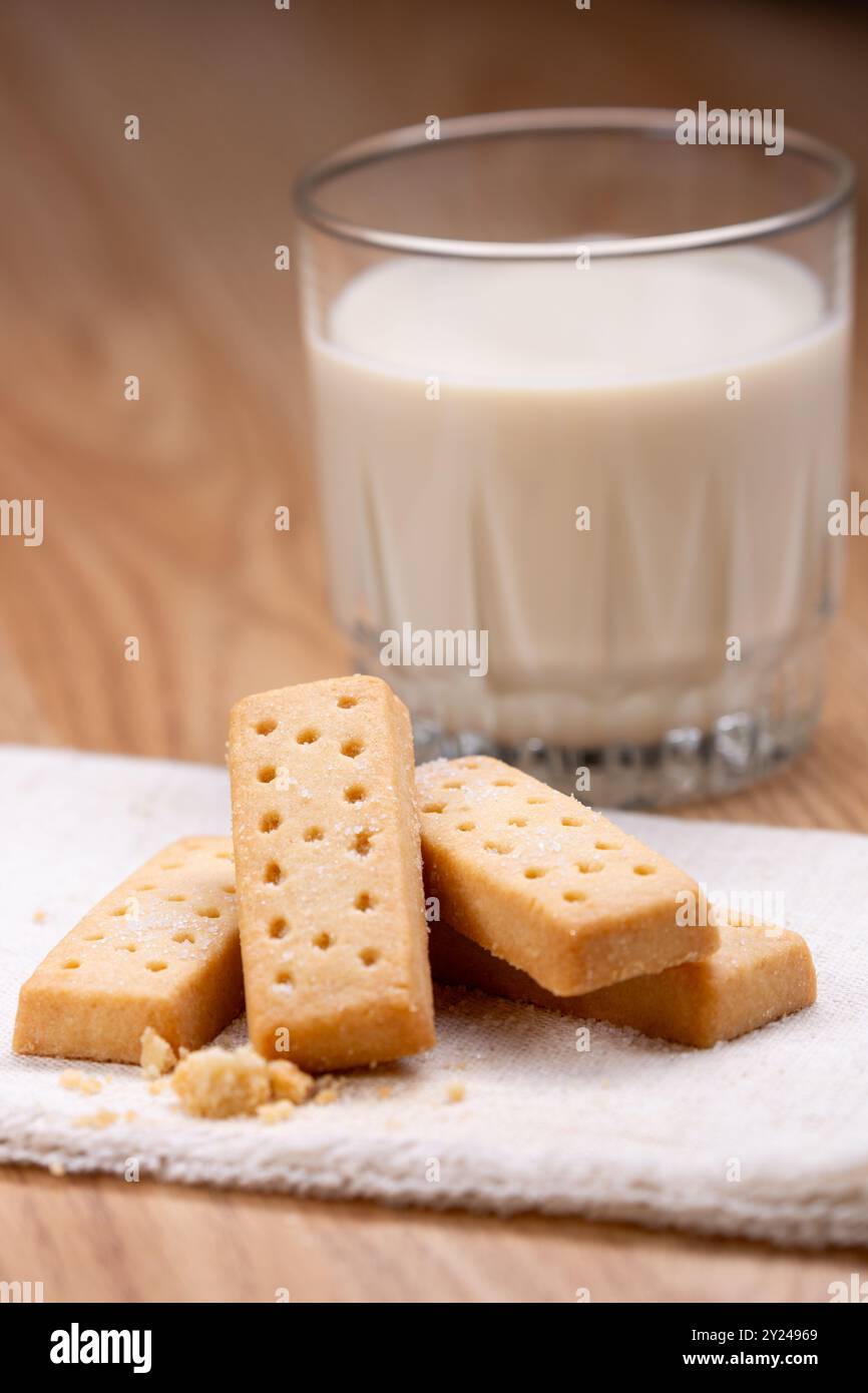 All Butter Scottish Shortbread Fingers with a glass of soya milk Stock ...