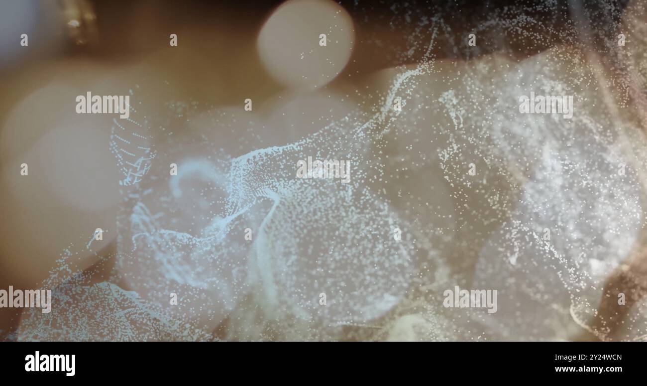 Abstract particles and light streaks image over blurred background Stock Photo