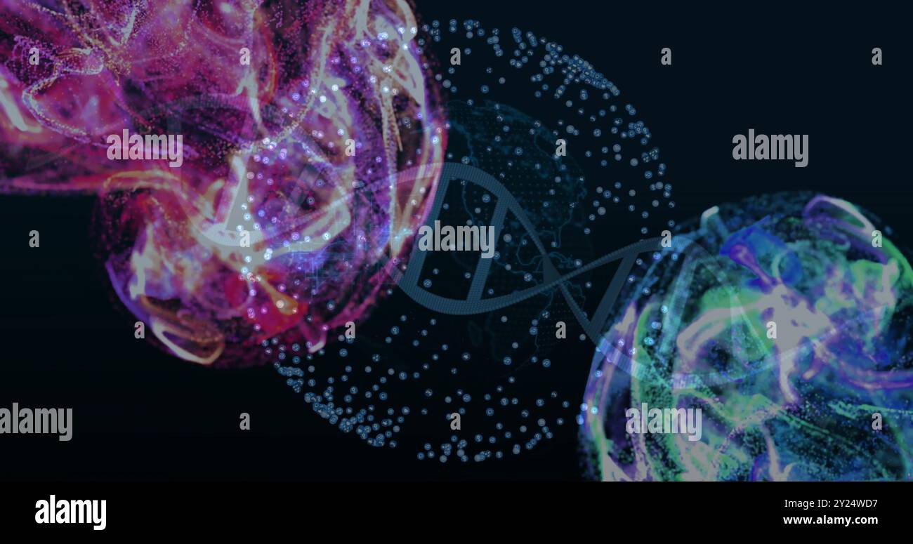 DNA strand and molecular structures, scientific data processing image Stock Photo