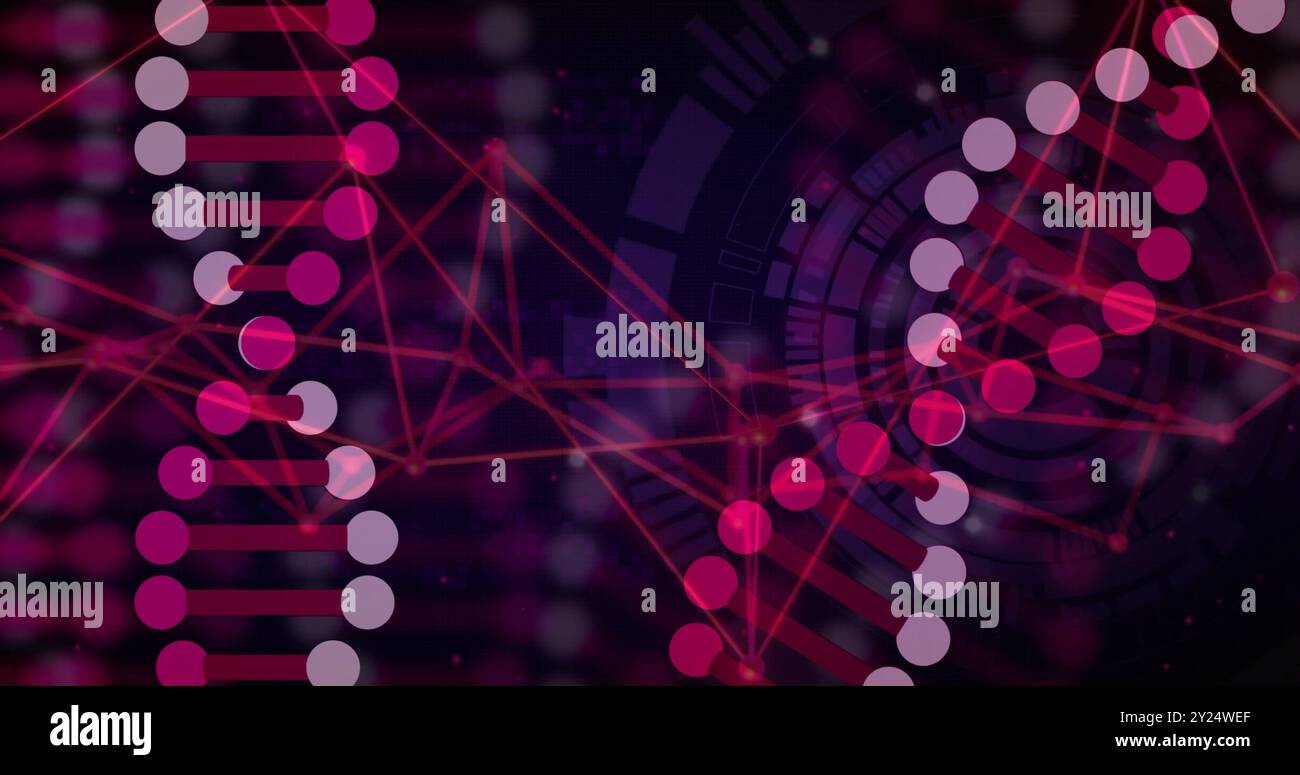 Geometric shapes and connected dots, digital network image over dark background Stock Photo